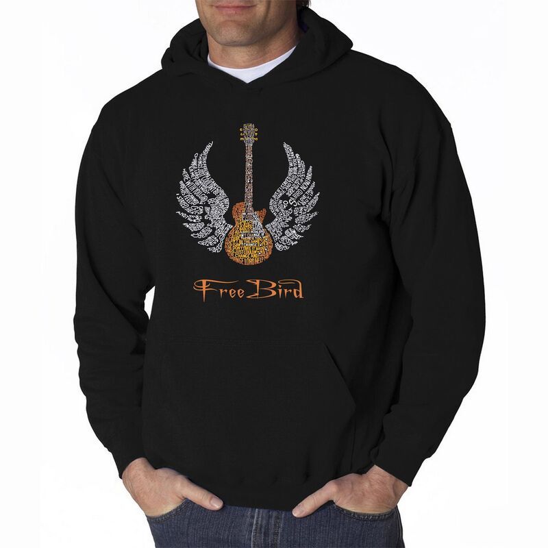 エルエーポップアート メンズ トップス Tシャツ スウェット LA Pop Art Lyrics To Freebird Mens Word Art Hooded Sweatshirt Black ブラック
