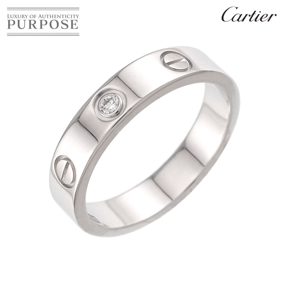 美品 カルティエ K18(750) ラブリング 1ダイヤ カルティエ Cartier ミニラブ #52 ダイヤ 1P リング K18 WG ホワイト