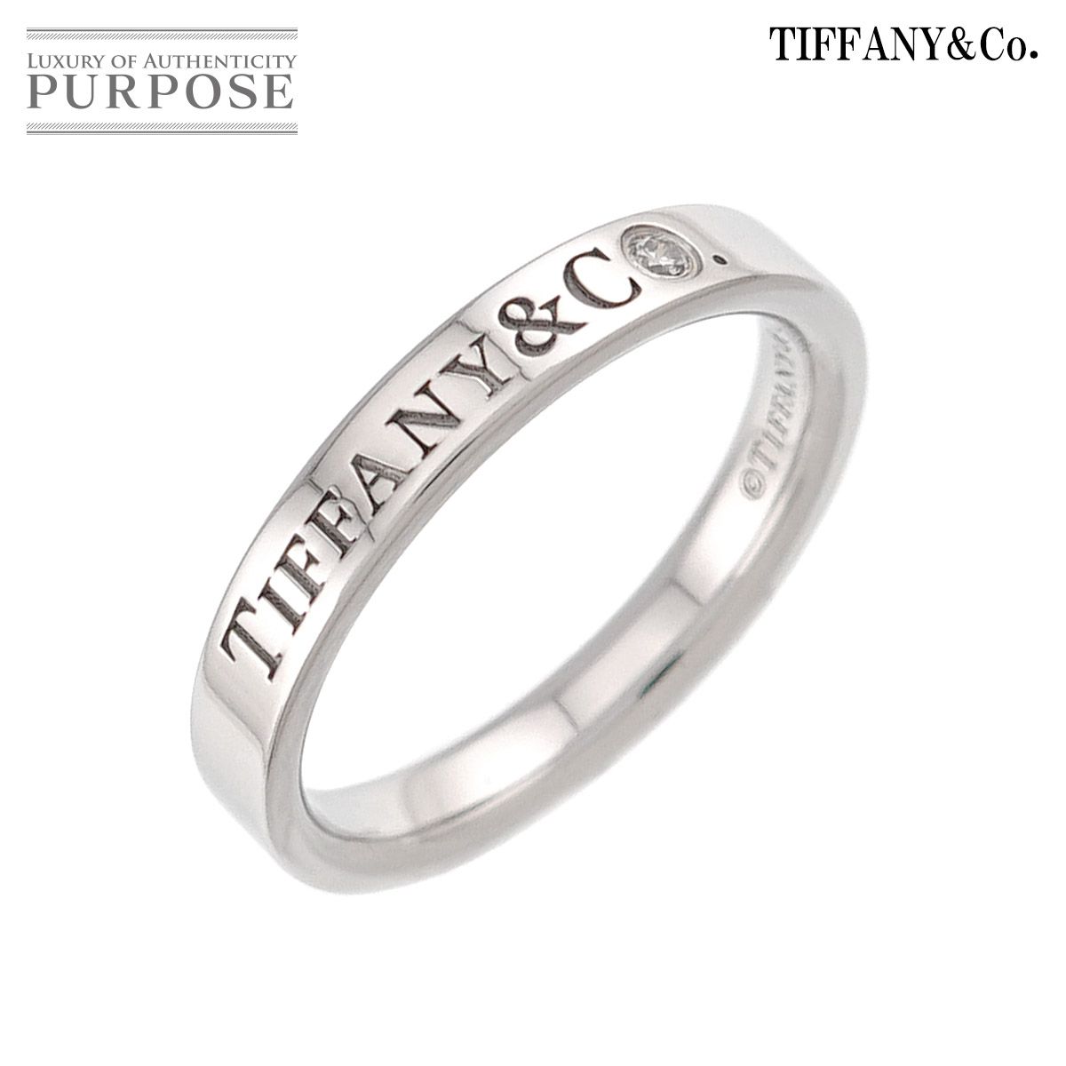 ティファニー TIFFANY&Co. ロゴ バンド 8号 リング ダイヤ 1P Pt プラチナ 指輪 Band Ring 90326267 46,800円