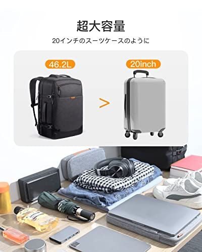 【新品】Inateck 38.5-46.2Lトラベルバックパック 拡張可能 機内持ち込み手荷物 ハンドラゲッジ トロリーストラップ付き 最大17.3インチラップトップ収納可能 盗難防止 撥水加工 耐衝撃 通勤 出張 通学 男女兼用 3a9425c4