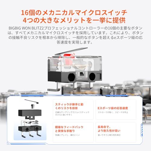 【新品】BIGBIG WON BLITZ2 TMR コントローラー 無線/有線接続 TMR ホールジョイスティック 2000Hzポーリングレート 16個のメカニカルスイッチボタン 0.0005秒超低遅延 360°シリコングリップ 1000mA 8e2984f2