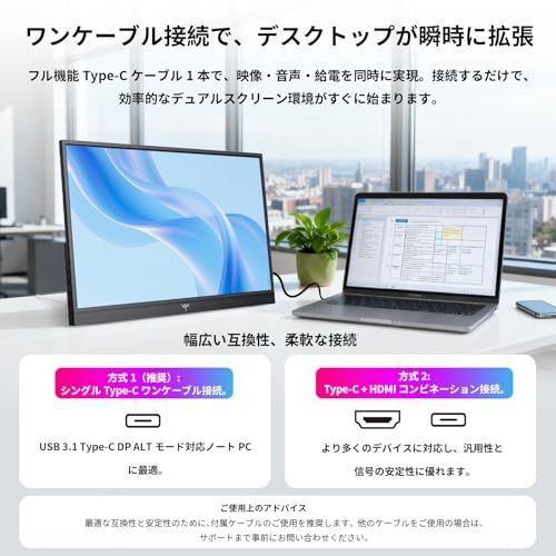 【新品】モバイルモニター 15.6 インチ FHD 1920×1080 1080P Fast IPS パネル 非光沢 1000:1 高コントラスト 超軽量 600g スピーカー内蔵 Type-C/HDMI 接続 PS5/Switch/PC/ス 614680bb