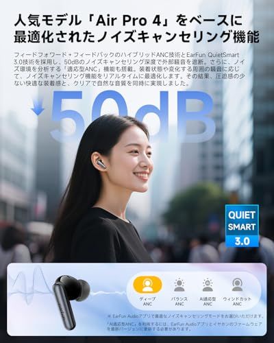 【新品】【VGP 2025 SUMMER 金賞】EarFun Air Pro 4i ワイヤレスイヤホン Bluetooth 5.4/50dB低減ハイブリッドANC/ハイレゾ LDAC対応/ 3Dサウンド/ 11mmチタン複合振動膜ドライバー/ e676433d