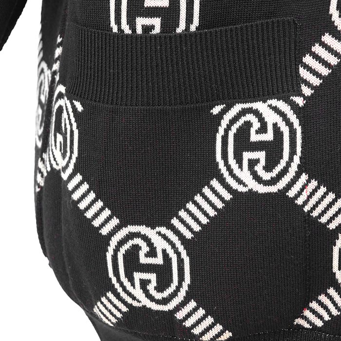 【極美品】GUCCI グッチ リバーシブルカーディガン サイズ L メンズ ロゴ GGスプリーム インターロッキング ジャガード ダブルフェイスニット ストレッチ ロングスリーブ 長袖 レディース着用可 トップス アイボリー ブラック 黒 総柄 イタリア製