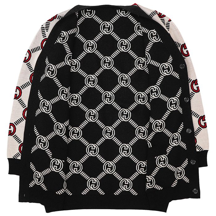 【極美品】GUCCI グッチ リバーシブルカーディガン サイズ L メンズ ロゴ GGスプリーム インターロッキング ジャガード ダブルフェイスニット ストレッチ ロングスリーブ 長袖 レディース着用可 トップス アイボリー ブラック 黒 総柄 イタリア製