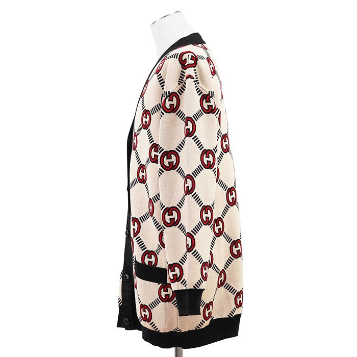 【極美品】GUCCI グッチ リバーシブルカーディガン サイズ L メンズ ロゴ GGスプリーム インターロッキング ジャガード ダブルフェイスニット ストレッチ ロングスリーブ 長袖 レディース着用可 トップス アイボリー ブラック 黒 総柄 イタリア製