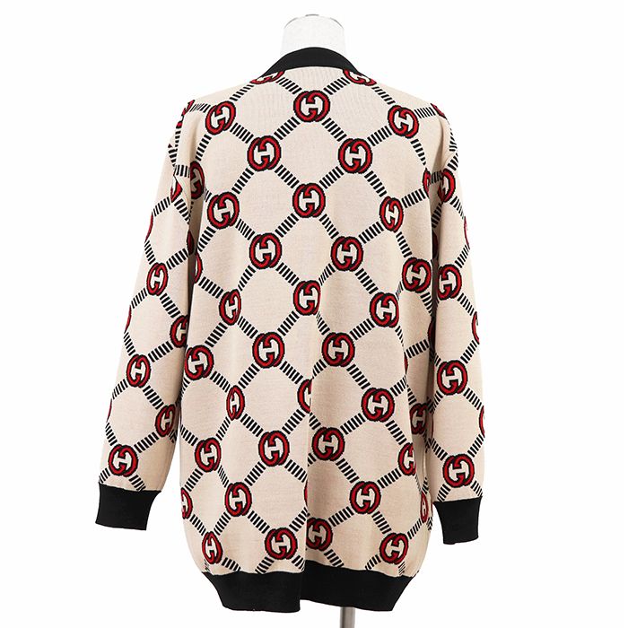 【極美品】GUCCI グッチ リバーシブルカーディガン サイズ L メンズ ロゴ GGスプリーム インターロッキング ジャガード ダブルフェイスニット ストレッチ ロングスリーブ 長袖 レディース着用可 トップス アイボリー ブラック 黒 総柄 イタリア製