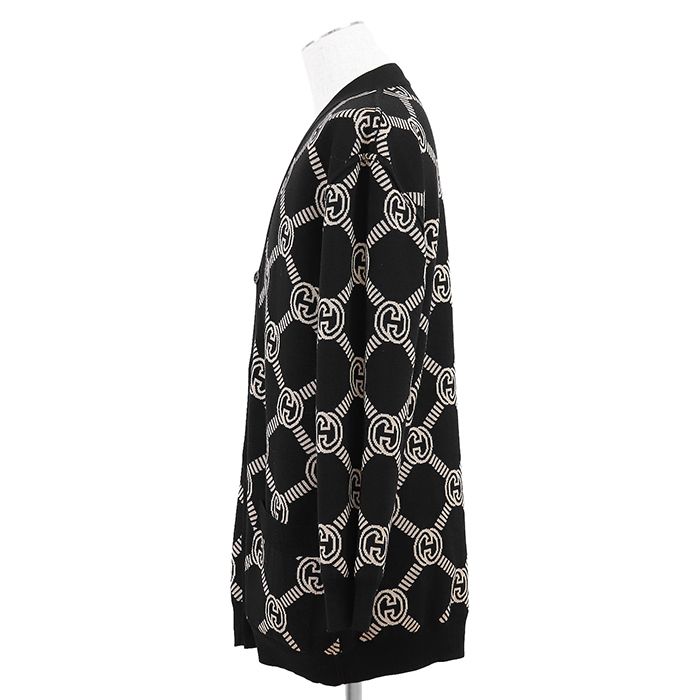 【極美品】GUCCI グッチ リバーシブルカーディガン サイズ L メンズ ロゴ GGスプリーム インターロッキング ジャガード ダブルフェイスニット ストレッチ ロングスリーブ 長袖 レディース着用可 トップス アイボリー ブラック 黒 総柄 イタリア製