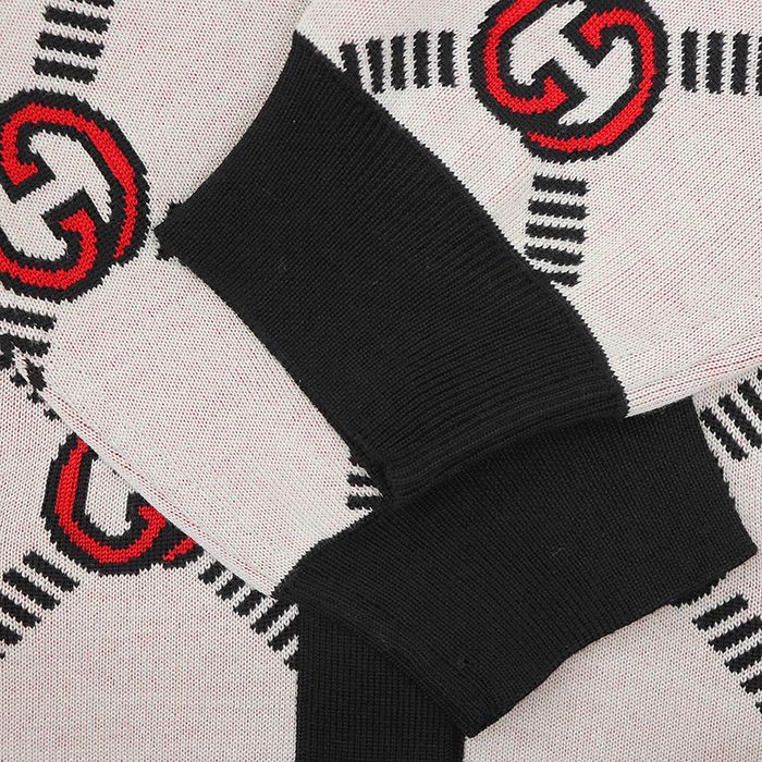 【極美品】GUCCI グッチ リバーシブルカーディガン サイズ L メンズ ロゴ GGスプリーム インターロッキング ジャガード ダブルフェイスニット ストレッチ ロングスリーブ 長袖 レディース着用可 トップス アイボリー ブラック 黒 総柄 イタリア製