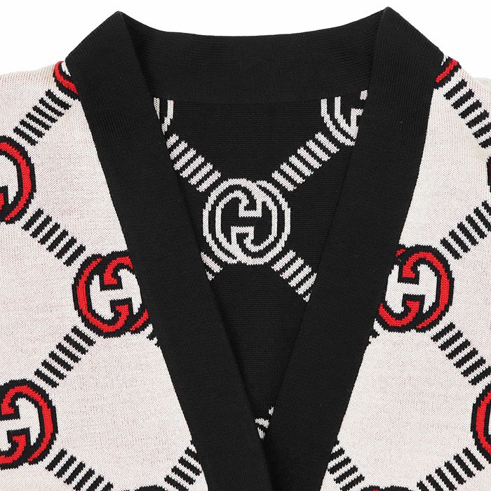 【極美品】GUCCI グッチ リバーシブルカーディガン サイズ L メンズ ロゴ GGスプリーム インターロッキング ジャガード ダブルフェイスニット ストレッチ ロングスリーブ 長袖 レディース着用可 トップス アイボリー ブラック 黒 総柄 イタリア製