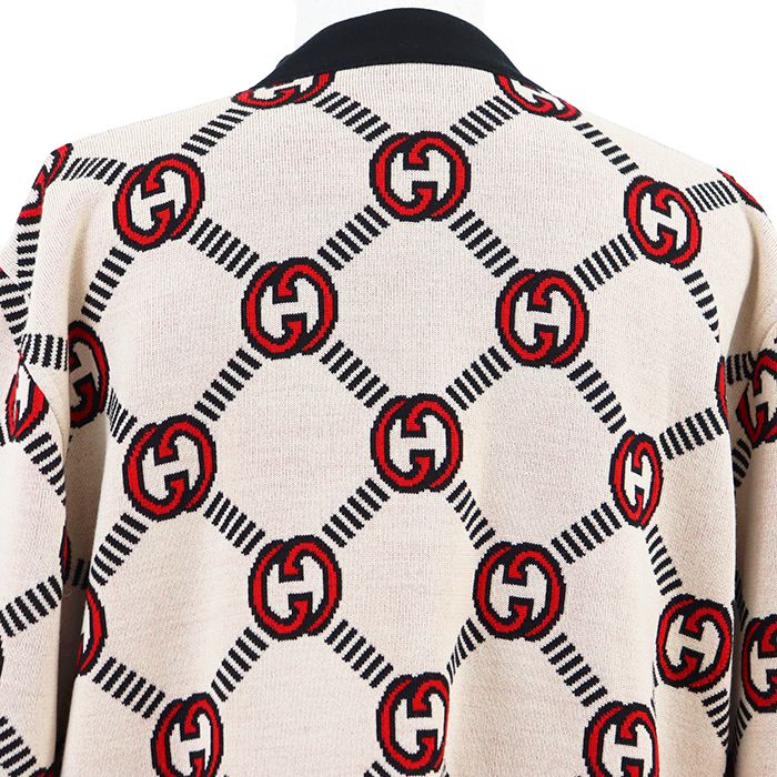 【極美品】GUCCI グッチ リバーシブルカーディガン サイズ L メンズ ロゴ GGスプリーム インターロッキング ジャガード ダブルフェイスニット ストレッチ ロングスリーブ 長袖 レディース着用可 トップス アイボリー ブラック 黒 総柄 イタリア製
