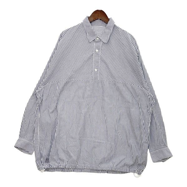 Fresh Service フレッシュサービス シャツ コーポレート ストライプ アノラック 美品 FSW-22-SH プルオーバー ドローコード メンズ フリーサイズ ホワイト ブルー トップス DM19258■