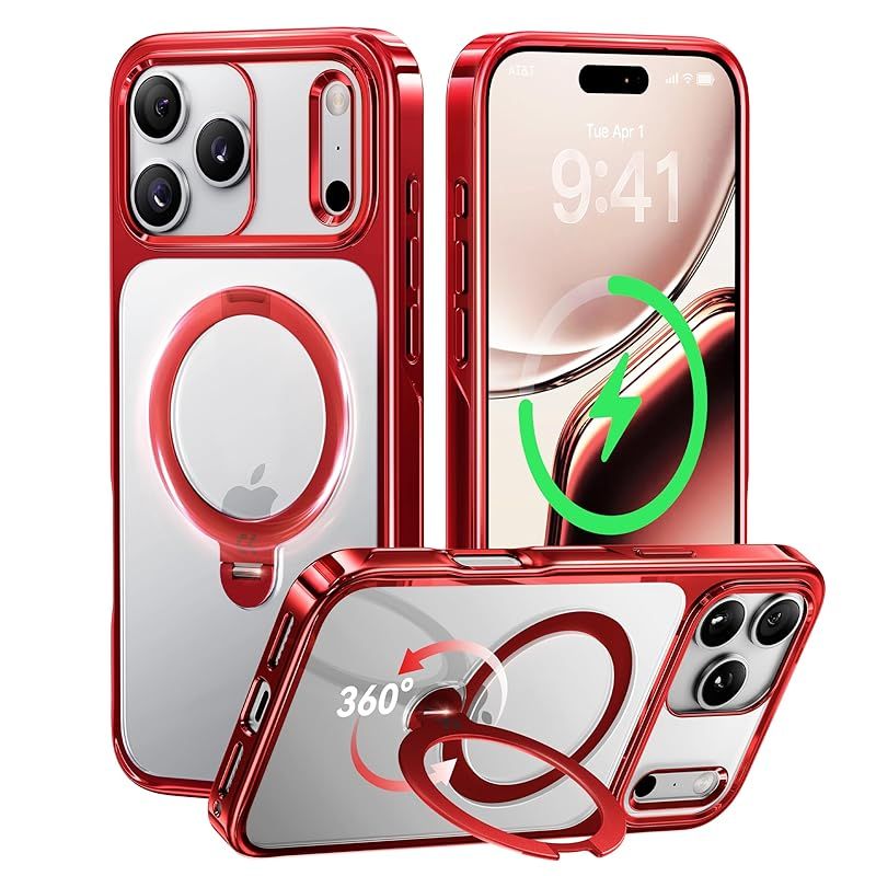 【透き通る上質感・定点360°回転】CASEKOO iPhone 17 Pro 用ケース クリア 耐黄変 横縦両立 角度自在 MagSafe対応 米軍規格保護 耐衝撃 最大25W急速充電対応 フィット感 ラップホール付き 透明 いphone17pro 用ケ 0