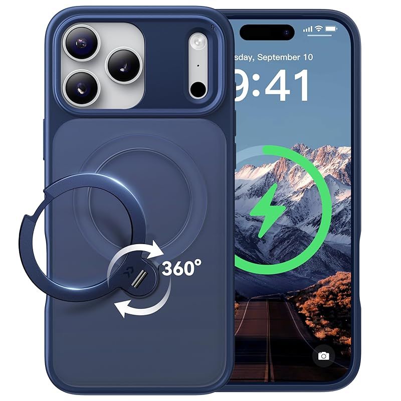 【2026最高傑作&定点360度回転】CASEKOO iPhone 17 Pro 用 ケース MagSafe対応 米軍MIL規格 360°全方向耐衝撃 【横縦両立・角度自由調整】最大25W急速充電対応 指紋防止/マット仕上げ/黄変防止/半透明 ラップホール 0