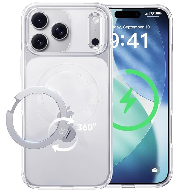 【透き通る上質感・定点360°回転】CASEKOO iPhone 17 Pro 用ケース クリア 耐黄変 横縦両立 角度自在 MagSafe対応 米軍規格保護 耐衝撃 最大25W急速充電対応 フィット感 ラップホール付き 透明 いphone17pro 用ケース