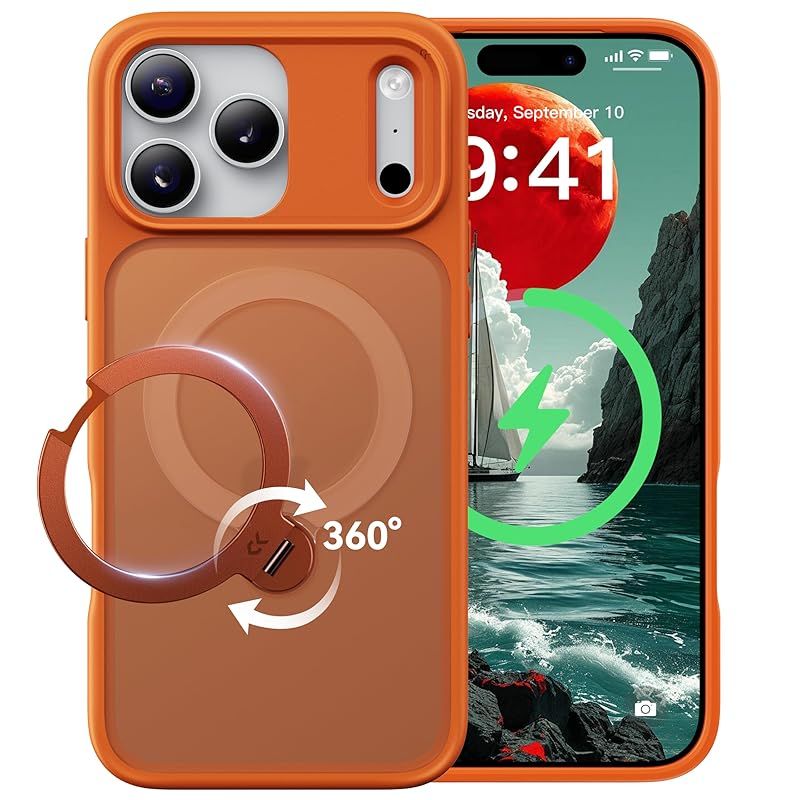 【2026最高傑作&定点360度回転】CASEKOO iPhone 17 Pro Max 用 ケース MagSafe対応 米軍MIL規格 360°全方向耐衝撃 【横縦両立・角度自由調整】最大25W急速充電対応 指紋防止/マット仕上げ/黄変防止/半透明 ラッ 0