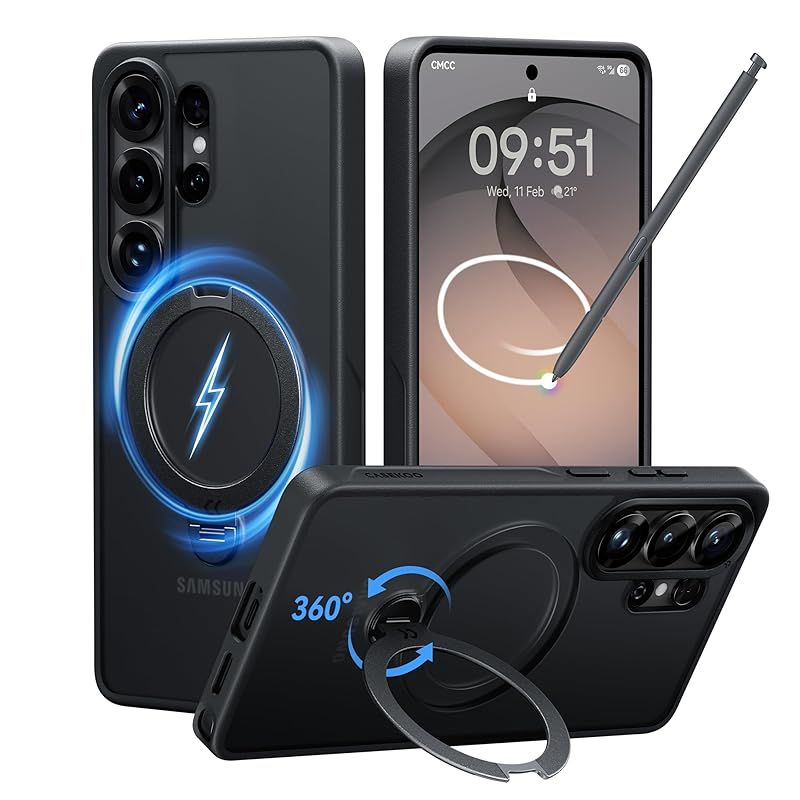 【2026最高傑作&定点360度回転】CASEKOO Samsung Galaxy S26 Ultra 用 ケース 360度回転スタンド MagSafe対応 米軍MIL規格 360°全方向耐衝撃 横縦両立 耐衝撃 滑り止め マット仕上げ 黄変防止 ワイヤレス充
