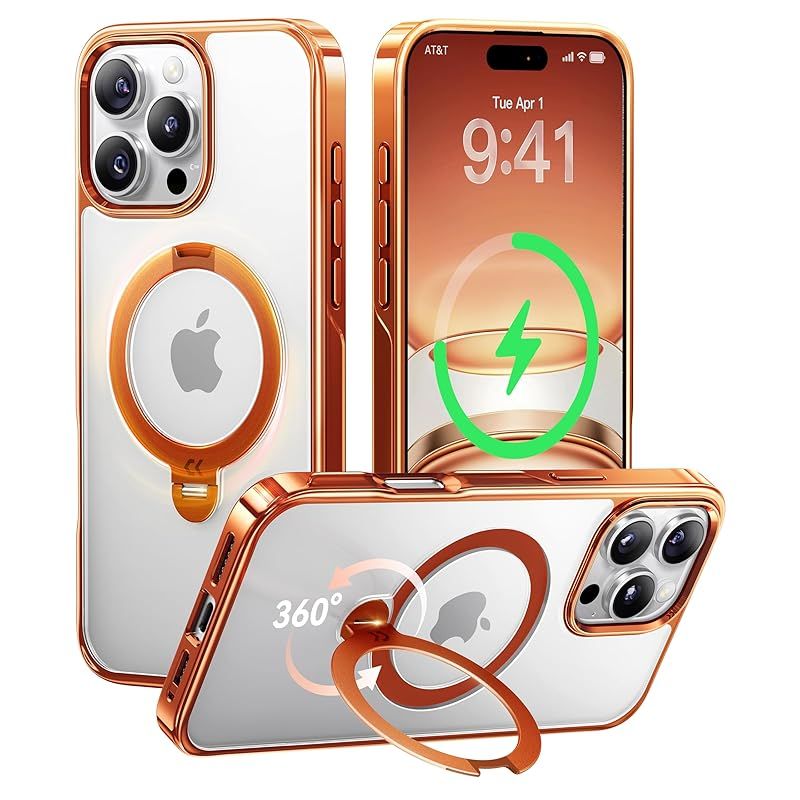 【透き通る上質感・定点360°回転】CASEKOO iPhone 16 Pro 用ケース クリア 米軍MIL規格 金属感 キラキラ フィット感 MagSafe対応 最大25W急速充電対応 横縦両立 角度自在 超強磁力 耐衝撃 高耐久性 ラップホール付き 真空メ