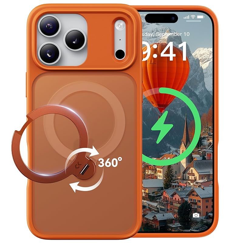 【2026最高傑作&定点360度回転】CASEKOO iPhone 17 Pro 用 ケース MagSafe対応 米軍MIL規格 360°全方向耐衝撃 【横縦両立・角度自由調整】最大25W急速充電対応 指紋防止/マット仕上げ/黄変防止/半透明 ラップホール 0
