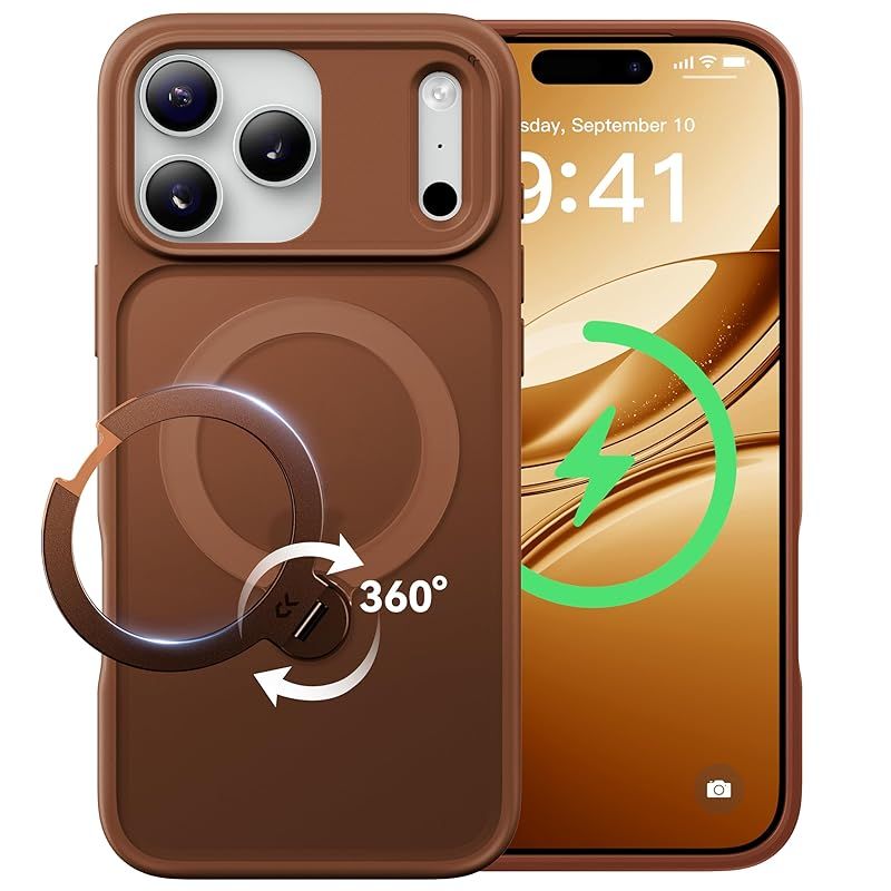 【2026最高傑作&定点360度回転】CASEKOO iPhone 17 Pro 用 ケース MagSafe対応 米軍MIL規格 360°全方向耐衝撃【横縦両立・角度自由調整】最大25W急速充電対応 指紋防止/マット仕上げ/黄変防止/半透明 ラップホール付き
