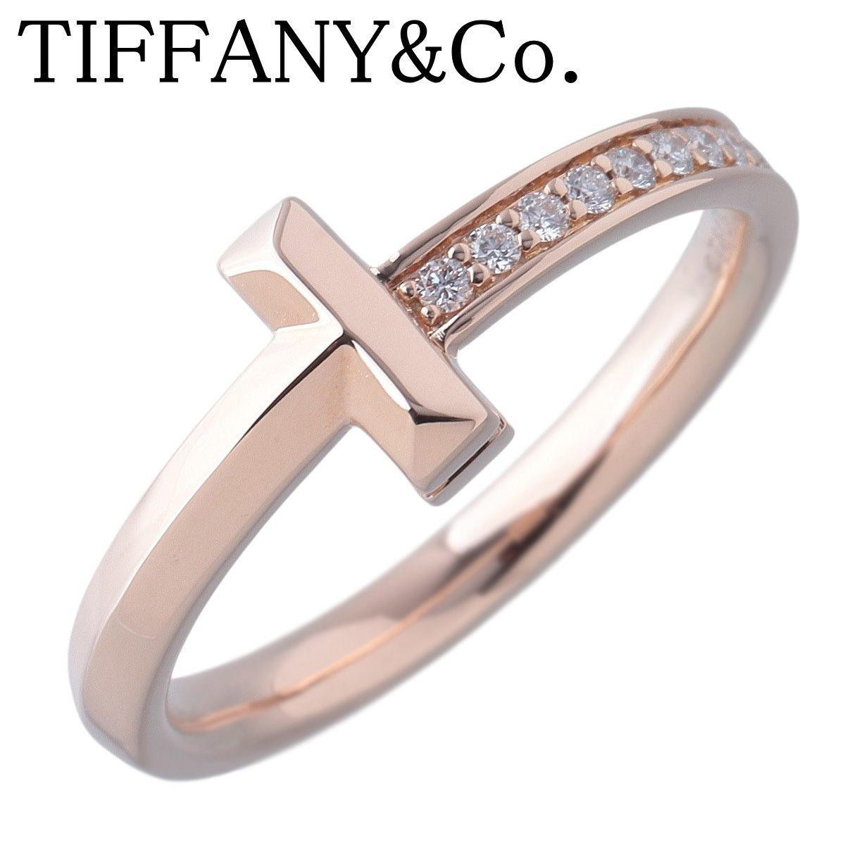 ティファニー ダイヤ リング Tワン ナロー 0.08ct 約16号 Au750PG 箱 ショップカード(2024年) 新品仕上げ済 TIFFANY【26155】