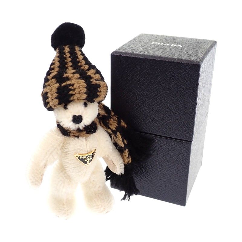 プラダ PRADA Teddy キーチェーンチャーム 1TO062_2HK1_F040X キーホルダー コットン モヘア ホワイト キャメル ブラック ゴールド金具 レディース 箱付き【中古】【Aランク】