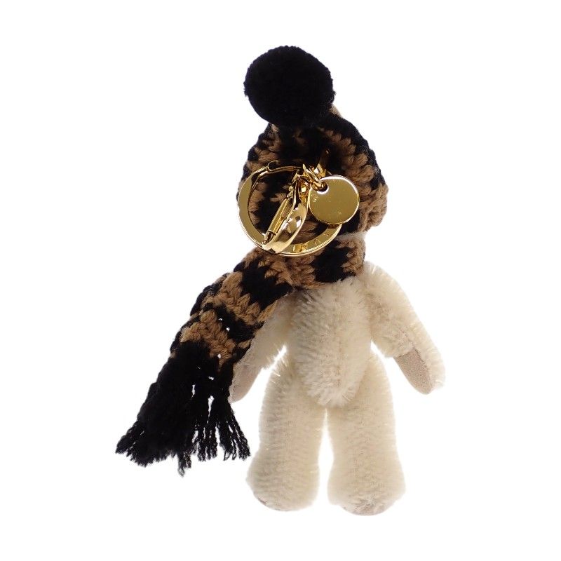 プラダ PRADA Teddy キーチェーンチャーム 1TO062_2HK1_F040X キーホルダー コットン モヘア ホワイト キャメル ブラック ゴールド金具 レディース 箱付き【中古】【Aランク】