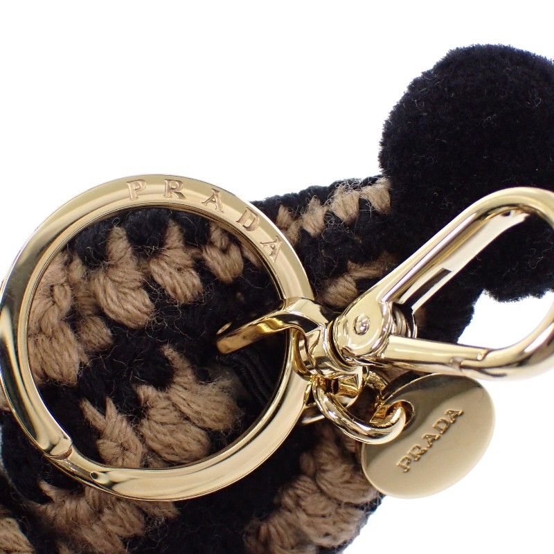 プラダ PRADA Teddy キーチェーンチャーム 1TO062_2HK1_F040X キーホルダー コットン モヘア ホワイト キャメル ブラック ゴールド金具 レディース 箱付き【中古】【Aランク】