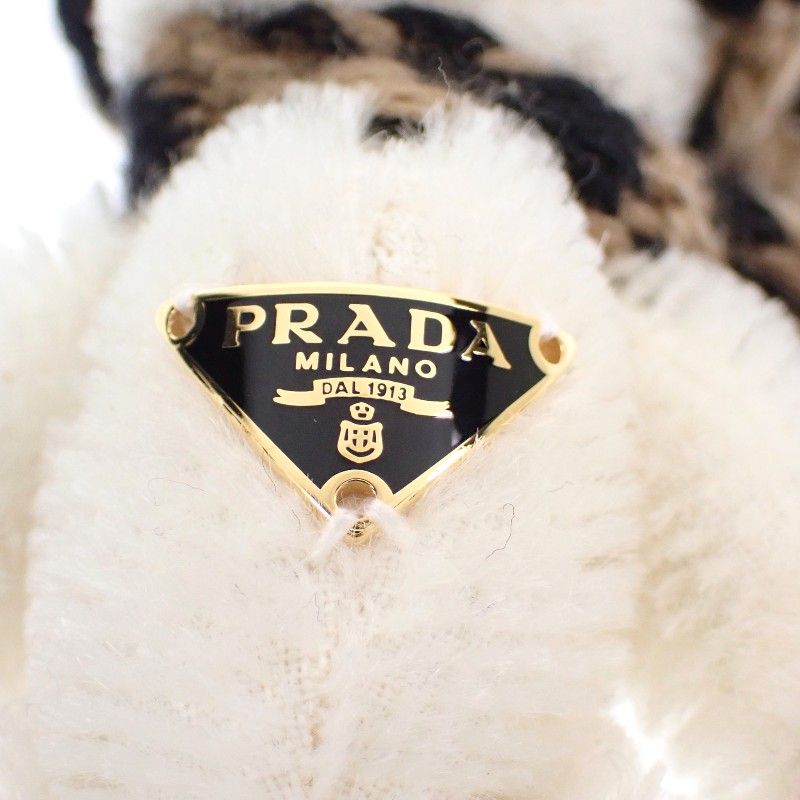 プラダ PRADA Teddy キーチェーンチャーム 1TO062_2HK1_F040X キーホルダー コットン モヘア ホワイト キャメル ブラック ゴールド金具 レディース 箱付き【中古】【Aランク】