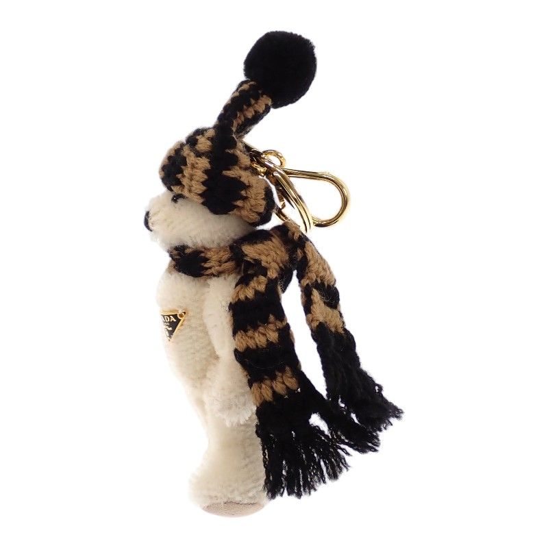 プラダ PRADA Teddy キーチェーンチャーム 1TO062_2HK1_F040X キーホルダー コットン モヘア ホワイト キャメル ブラック ゴールド金具 レディース 箱付き【中古】【Aランク】