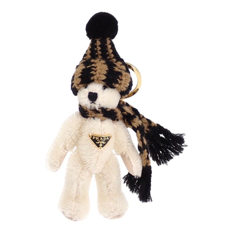 プラダ PRADA Teddy キーチェーンチャーム 1TO062_2HK1_F040X キーホルダー コットン モヘア ホワイト キャメル ブラック ゴールド金具 レディース 箱付き【中古】【Aランク】