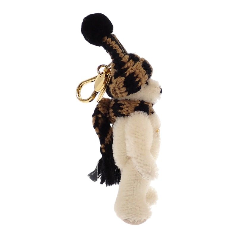 プラダ PRADA Teddy キーチェーンチャーム 1TO062_2HK1_F040X キーホルダー コットン モヘア ホワイト キャメル ブラック ゴールド金具 レディース 箱付き【中古】【Aランク】