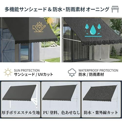 【HOVIRA】オーニングテント日除け シェード 巻き取り式 サンシェード 角度、高さの調節が可能 つっぱり日よけスクリーン 穴あけ不要 簡単設置 日除け 雨よけ UVカット (グレー, 2m)Ju 1b75d083 【HOVIRA】オーニングテント日除け シェード 巻き取り式 サンシェード 角度、高さの調節が可能 つっぱり日よけスクリーン 穴あけ不要 簡単設置 日除け 雨よけ UVカット (グレー, 2m)Ju 1b75d083