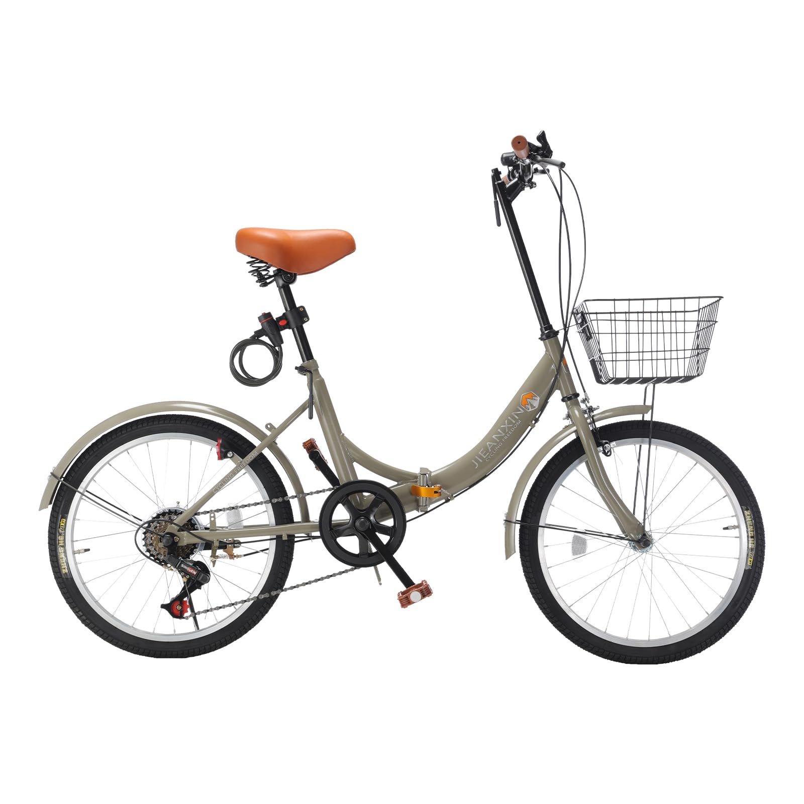 自転車 折りたたみ自転車 20インチ 7段変速 軽量 小径車 防滑タイヤ 高炭素鋼フレーム カゴ･ワイヤー錠･ライト付き 前後泥除け装備 男性 女性 初心者 通勤 通学 街乗り 08Ju 507cdc15