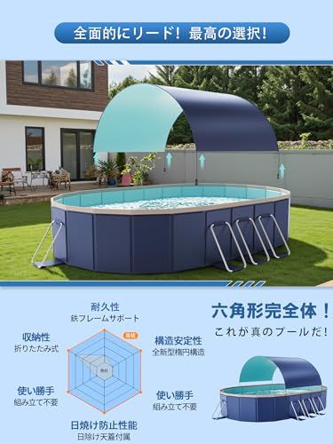 【屋根付き プール】 大型 プール 空気入れ不要 折りたたみ 組み立て不要 子供用 家庭用 紫外線遮蔽 収納便利 猛暑対策 水遊び 日本語説明書付き (外径275x200x50cm,内径230x160x50cm)Ju a272c5b6