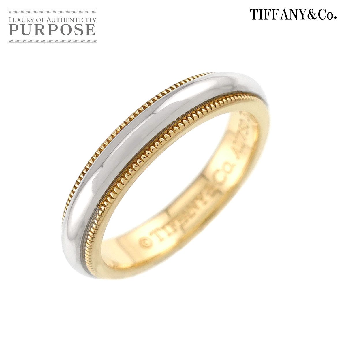 ティファニー TIFFANY&Co. ミルグレイン バンド 7号 リング プラチナ Pt K18 YG 750 指輪 Milgrain Band Ring 90326573