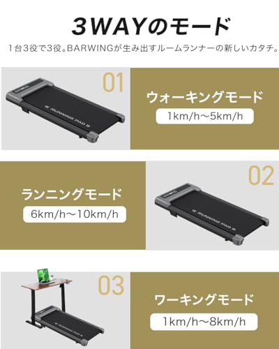 【アワード受賞・人気ブランド】 BARWING(バーウィング) ルームランナー 3way Max 10km/h 12km/h 16km/h 20km/h プログラムモード ルームランナー 家庭用 ランニングマシン トレッドミル 折り畳み ダイ b62e098c