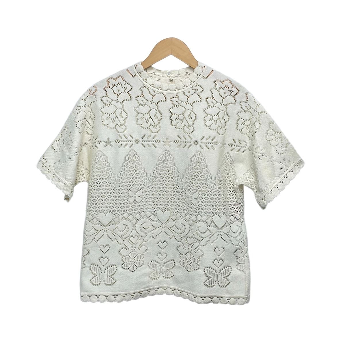 VALENTINO(バレンチノ) 半袖カットソー サイズ38 M レディース美品 - アイボリー クルーネック/フラワー(花)