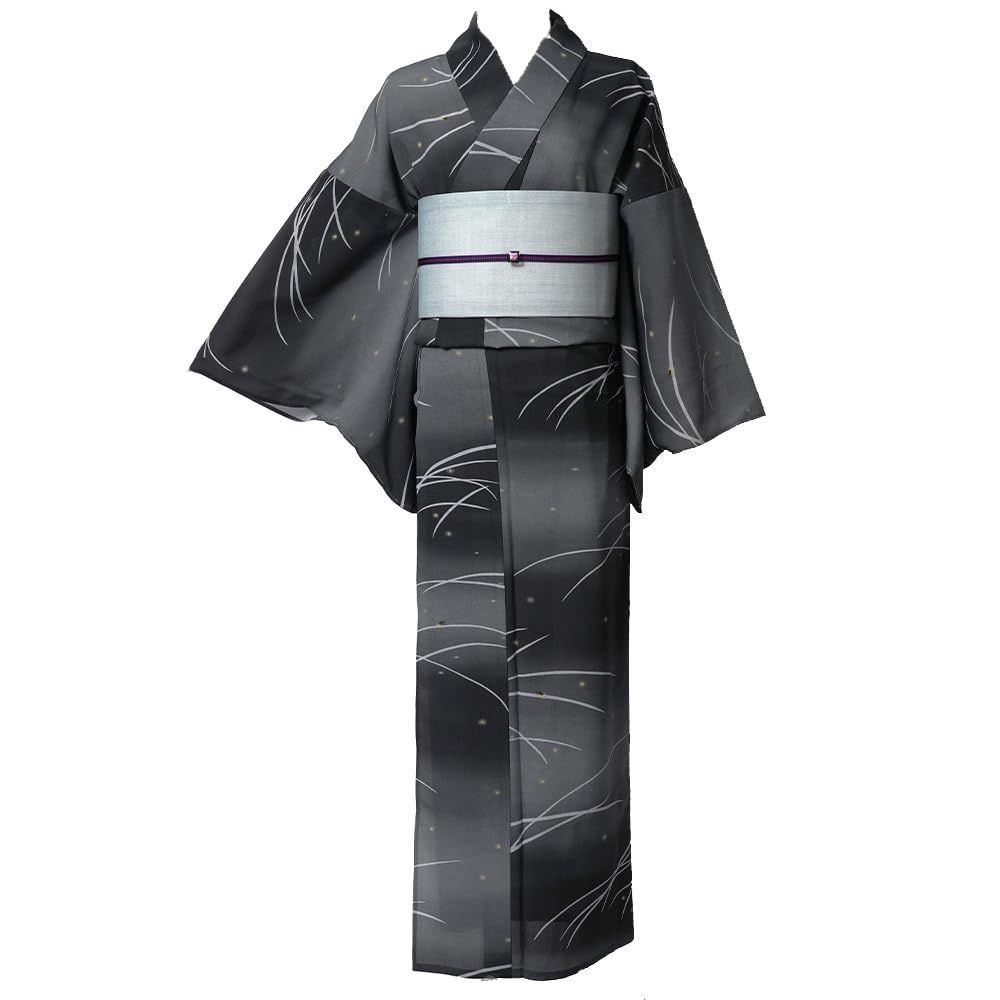[dear-japan] 撫松庵 浴衣 露芝と蛍 グレー 黒 グラデーション セオアルファ 夏着物 仕立て上がり 単品 レディース