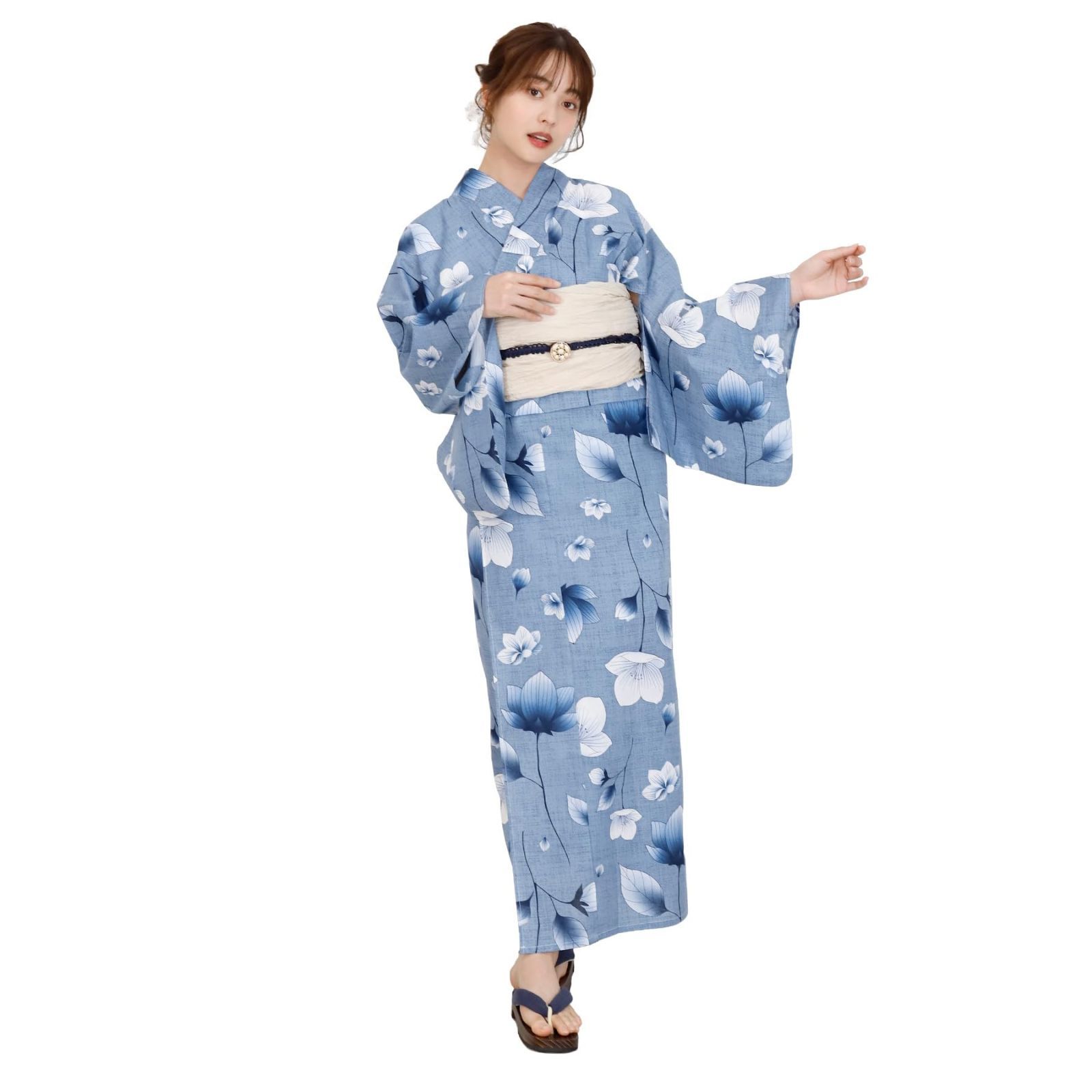 レディース 二部式浴衣 帯 2点セット セパレート浴衣 簡単着付け 綿100% 初心者 花火大会 夏祭り (ブルー, フリーサイズ, sp-8)