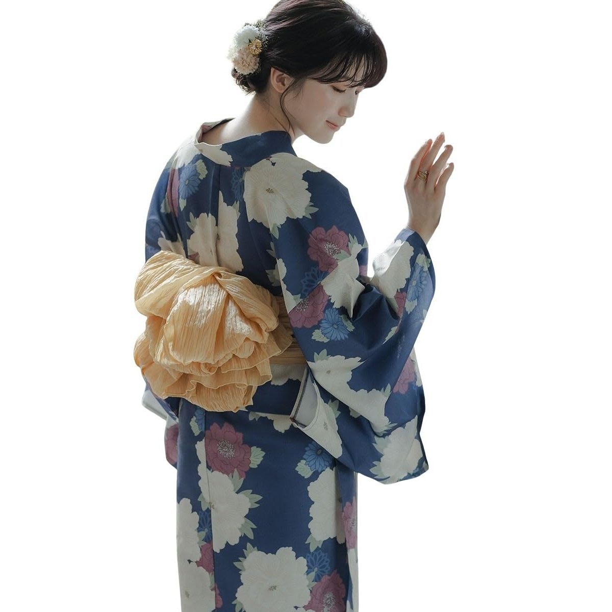 [ニッセン] 女性用浴衣 レディース 高身長 一人で着られる簡単ひも付二部式浴衣3点セット（羽織り+スカート+へこ帯）（トールサイズ） ネイビー系 LLTT・3LTT