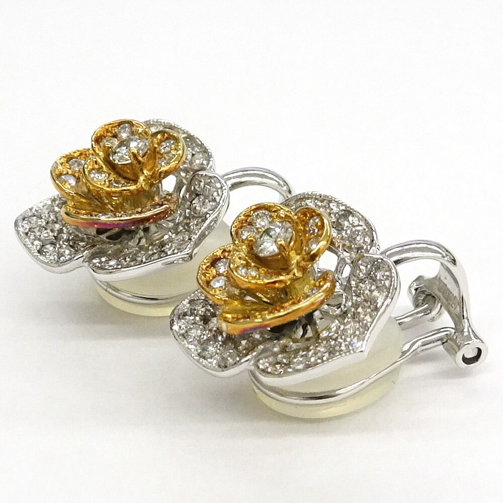 【栄】ジュエリー イヤリング ダイヤモンド フラワー 一対 K18WG SV シルバー 5.9g レディース 小物 その他 【栄】ジュエリー イヤリング ダイヤモンド フラワー 一対 K18WG SV シルバー 5.9g レディース 小物 その他