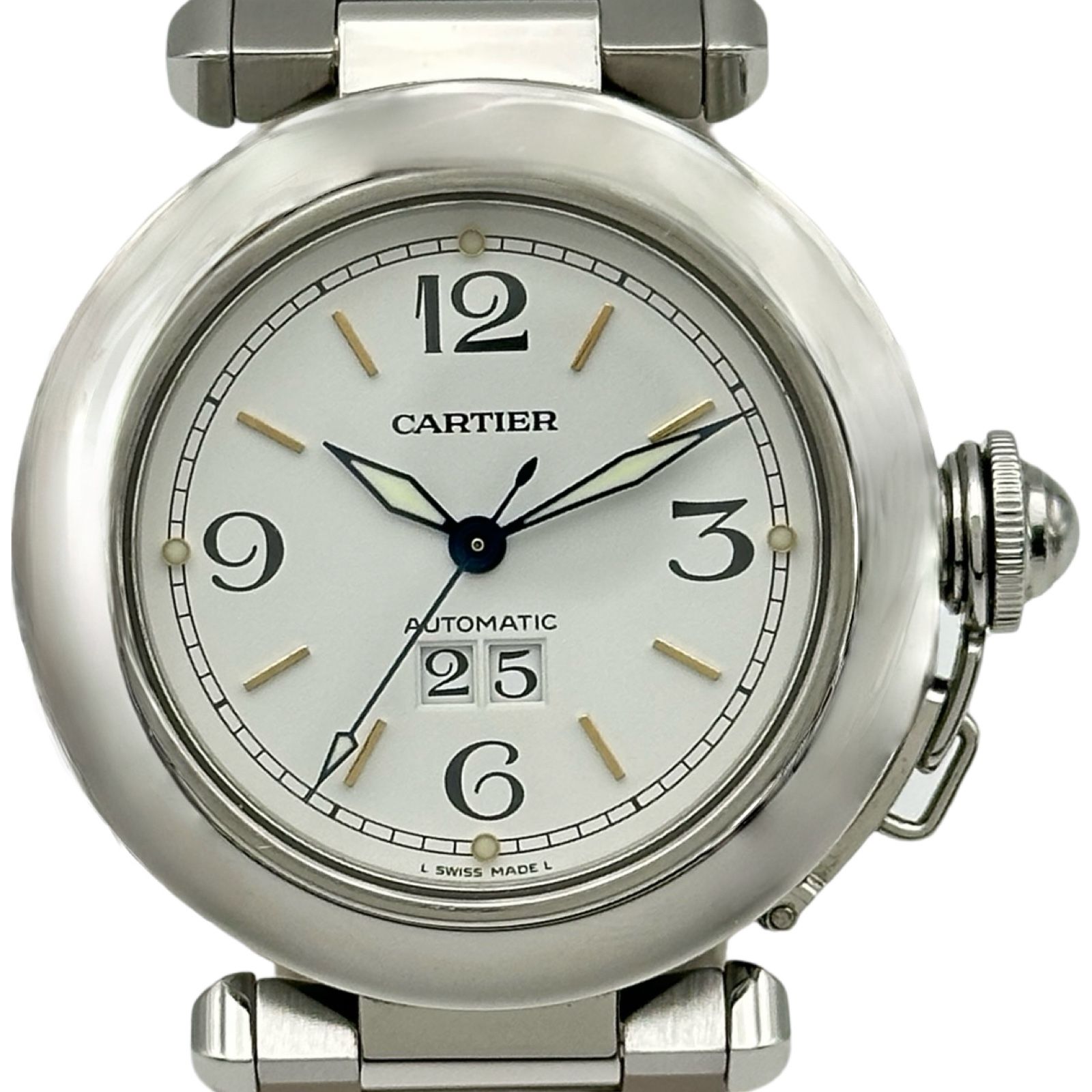 カルティエ Cartier パシャC ビッグデイト W31044M7 ホワイト ステンレススチール 自動巻き メンズ 腕時計