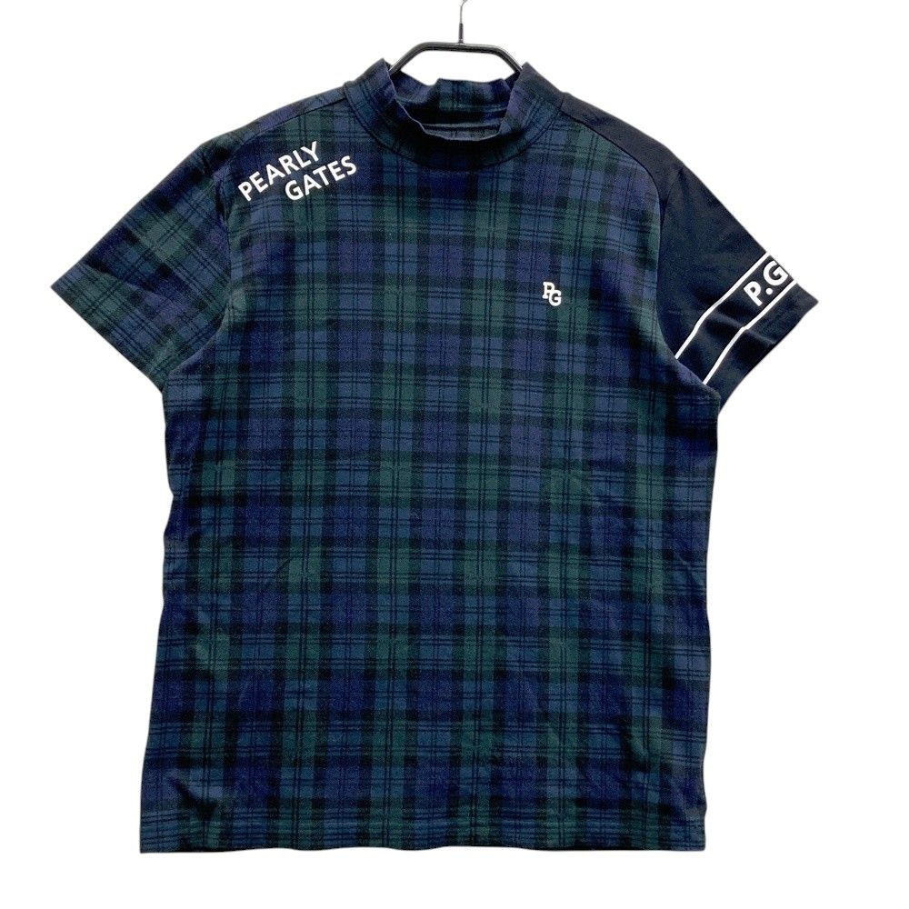 サイズ：2 PEARLY GATES パーリーゲイツ ハイネック 半袖Tシャツ チェック柄 ネイビー系 [240101672487] ゴルフウェア レディース ストスト
