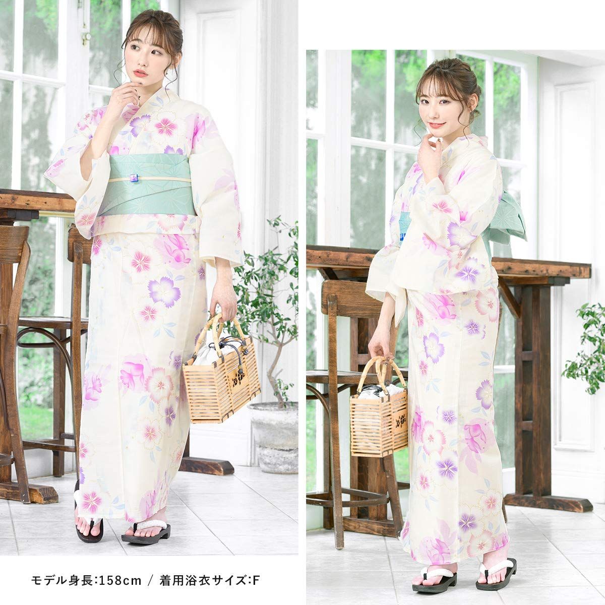 [SOUBIEN] ソウビエン 浴衣 2点 セット (浴衣/半幅帯) レディース クリーム ピンク 桜 花 金魚 ラメ 紅梅織 綿 洗える bonheur saisons ボヌールセゾン フリーサイズ 水色 bra00871-obh01584