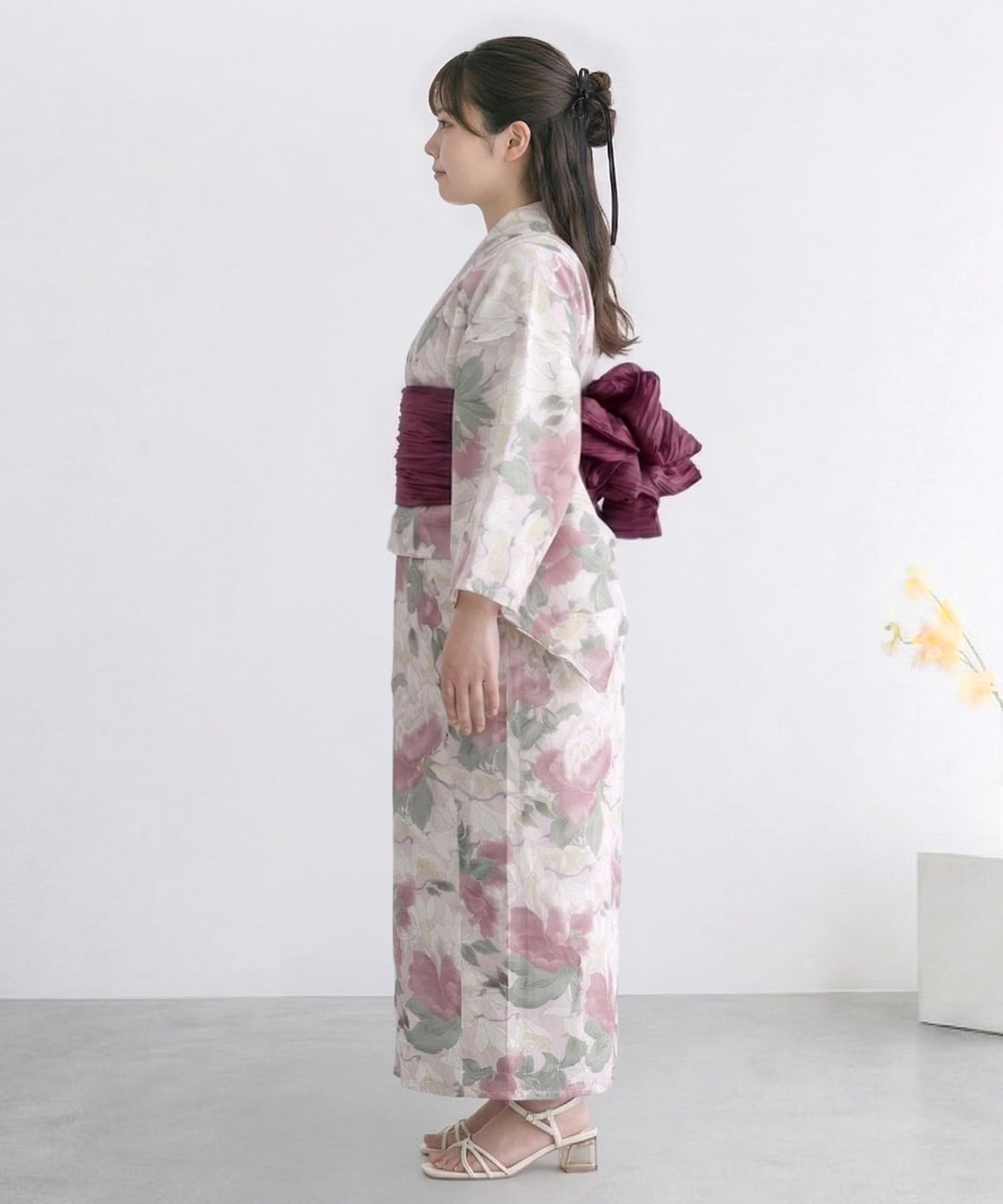 [KYOETSU] [キョウエツ] 浴衣セット 変わり織 生成り ワンピース 2点セット(浴衣、兵児帯) レディース フリーワイドサイズ FW (ロゼマグノリア, フリーワイドサイズ)