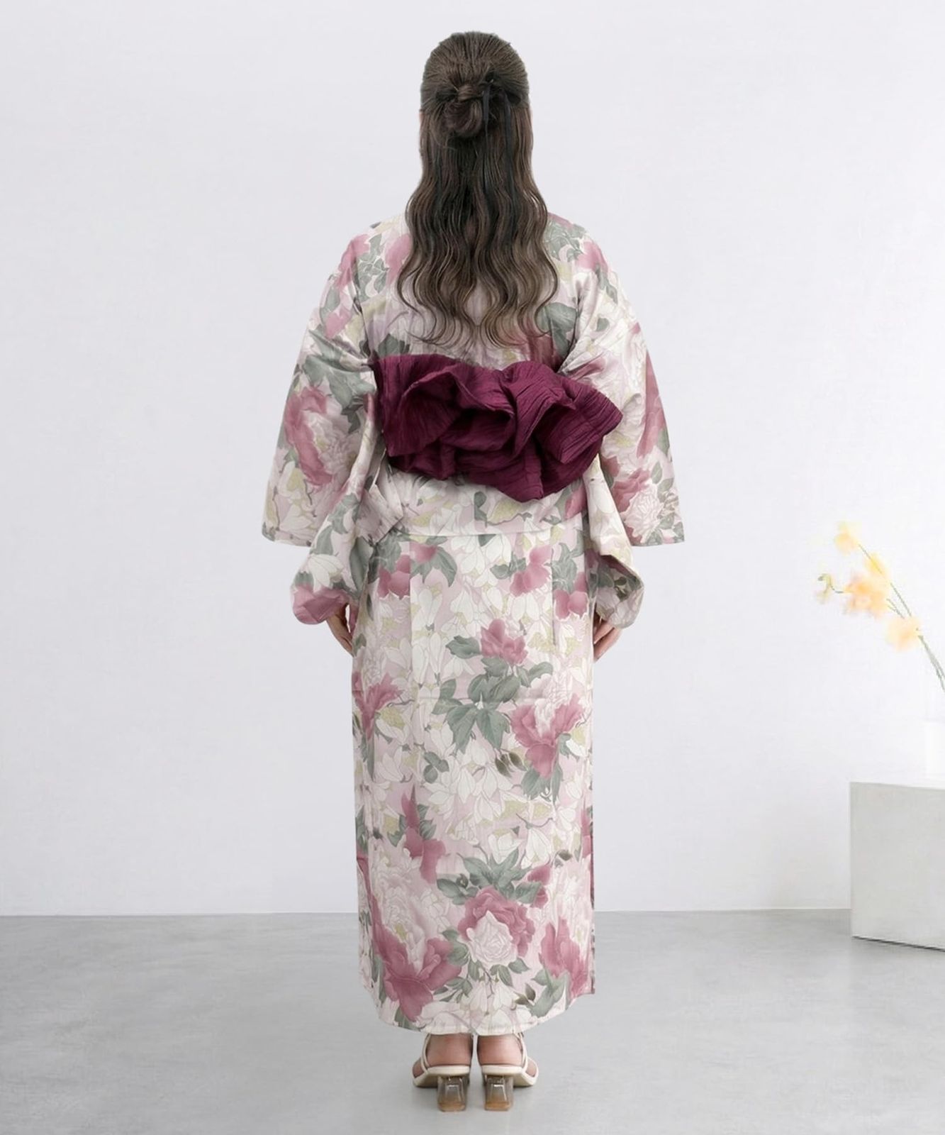 [KYOETSU] [キョウエツ] 浴衣セット 変わり織 生成り ワンピース 2点セット(浴衣、兵児帯) レディース フリーワイドサイズ FW (ロゼマグノリア, フリーワイドサイズ)
