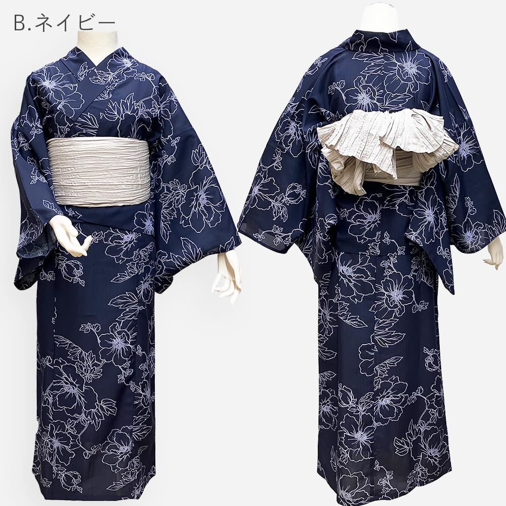 [京都きもの友禅] ワンピース浴衣 レディース 2点セット (浴衣・兵児帯) 夏祭り 花火大会 ネイビー ホワイト 簡単 着付け 二部式 2way ゆかた へこ帯 浴衣セット