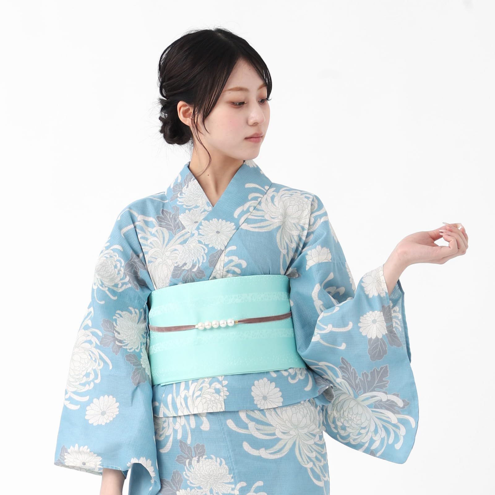 [たゆたふ] 二部式浴衣 3点 セット 帯 下駄 花柄 簡単 二部式 セパレート (パステル 乱菊柄, M)