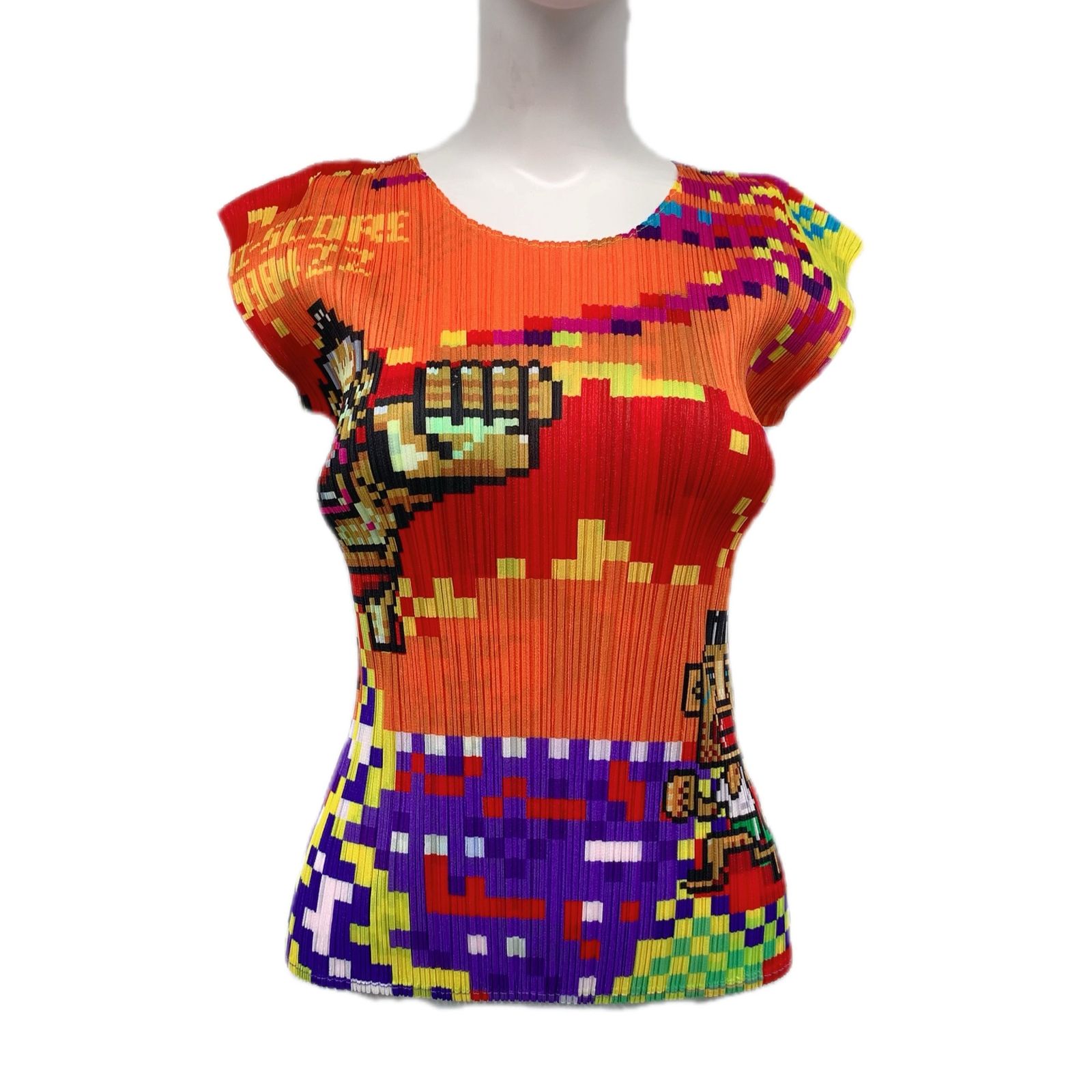 激レア 極美品 PLEATSPLEASE プリーツプリーズ ISSEY MIYAKE イッセイミヤケ デジタルグラフィックゲーム トップス PP73-JK511 マルチカラー サイズ3